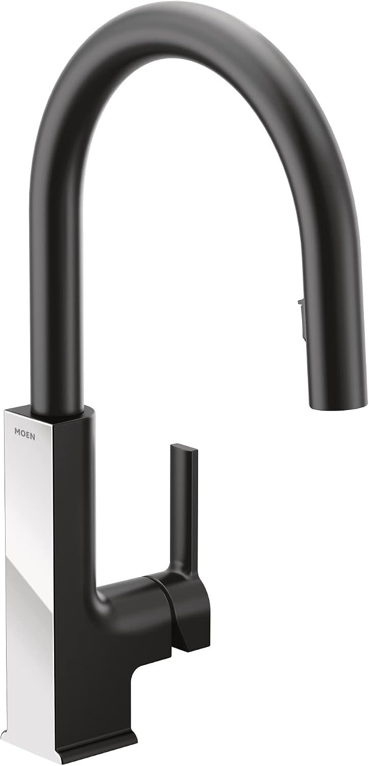 Moen S72308BLC STO One-Handle High Arc Pulldown Modern Kitchen Faucet with Power Clean, Matte Black and Chrome Matte Black/Chrome