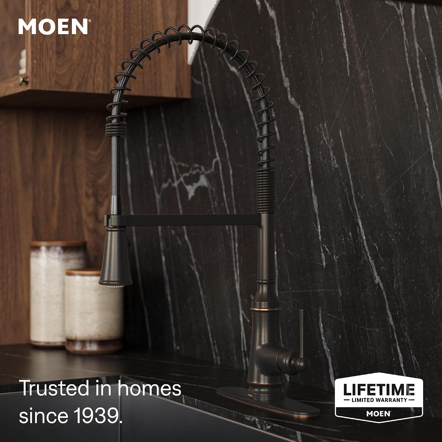 Moen Jaslynn Spring Pulldown Kitchen Faucet, Mediterranean Bronze, 87638BRB