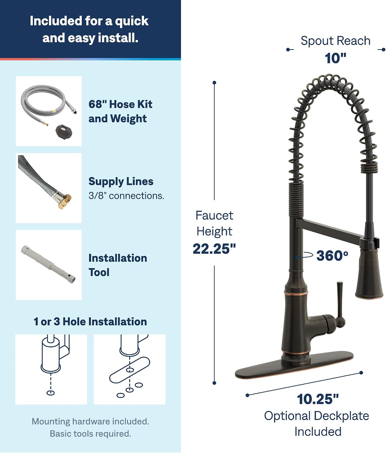 Moen Jaslynn Spring Pulldown Kitchen Faucet, Mediterranean Bronze, 87638BRB
