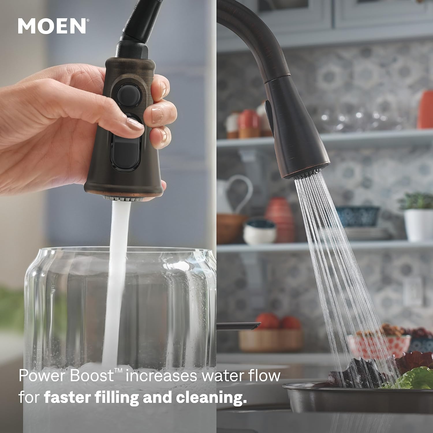 Moen Jaslynn Spring Pulldown Kitchen Faucet, Mediterranean Bronze, 87638BRB