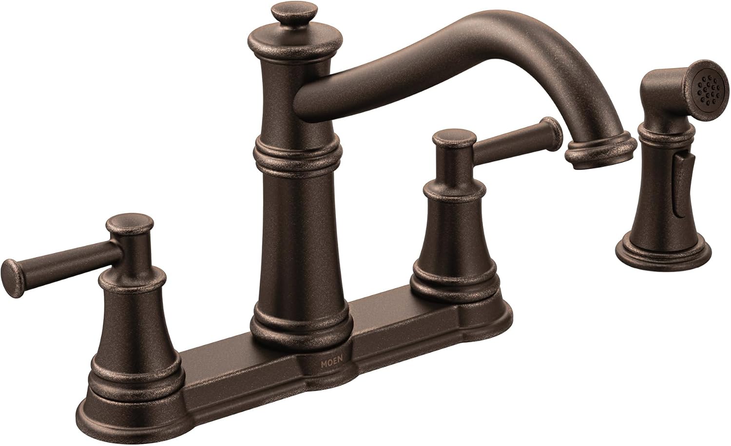Moen 7255ORB Belfield Traditional Two Handle High Arc Kitchen Faucet with Side Spray, Oil Rubbed Bronze