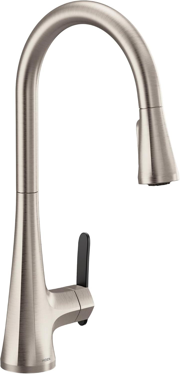 Moen Sinema Stainless Pulldown Kitchen Faucet with Power Boost and Reflex, High Arc Modern Kitchen Faucet, Easy Installation, One-Handle Accent for Customizing, S7235SRS Spot Resist Stainless