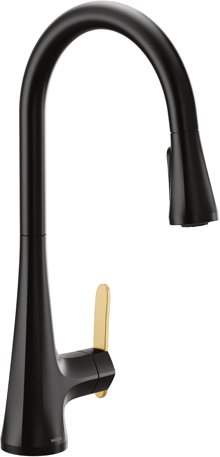 Moen Sinema Matte Black Pulldown Kitchen Faucet with Power Boost and Reflex, High Arc Modern Kitchen Faucet, Easy Installation, One-Handle Accent for Customizing, S7235BL