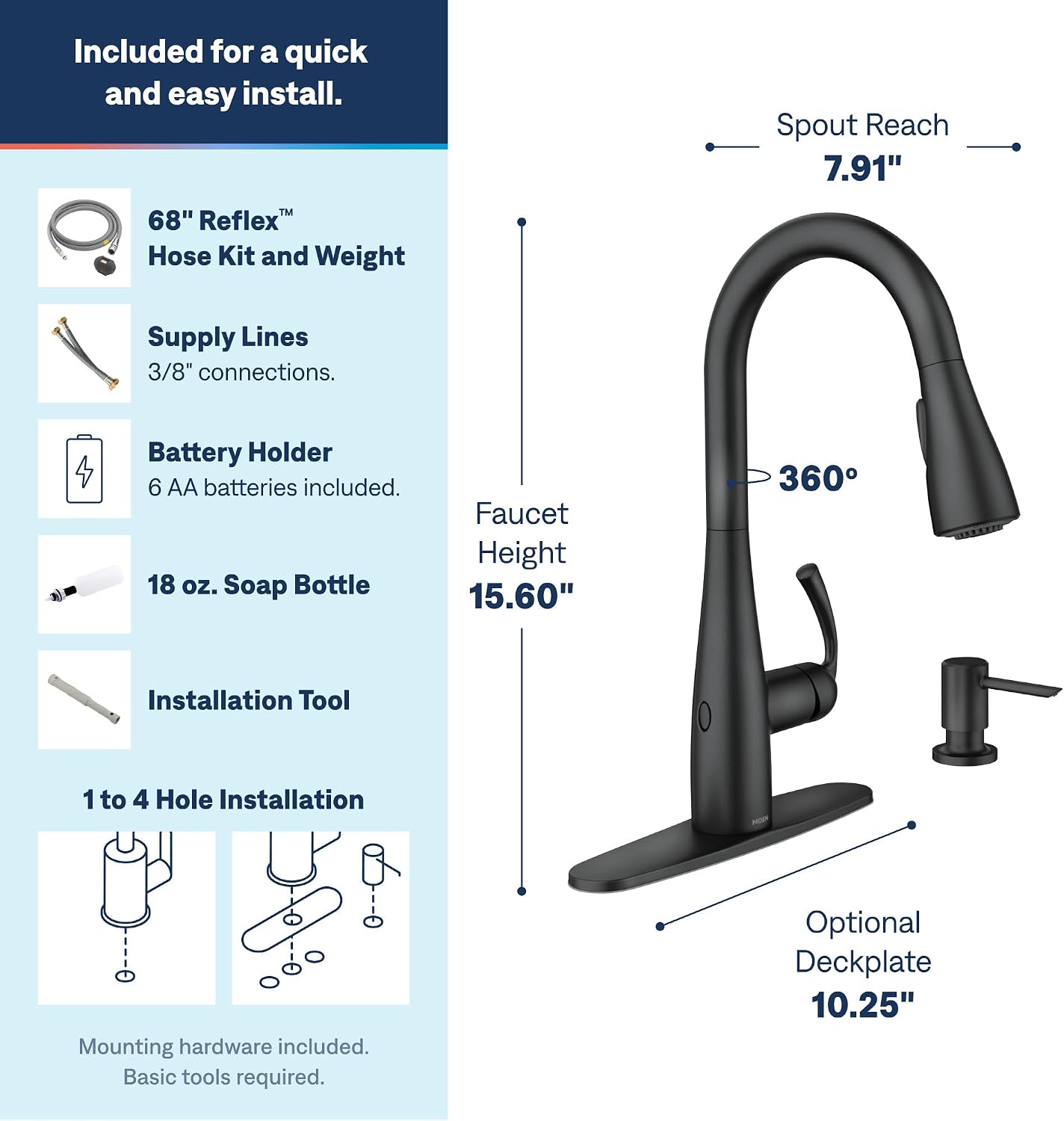 Moen Essie MotionSense Wave Kitchen Faucet, Matte Black, 87014EWBL