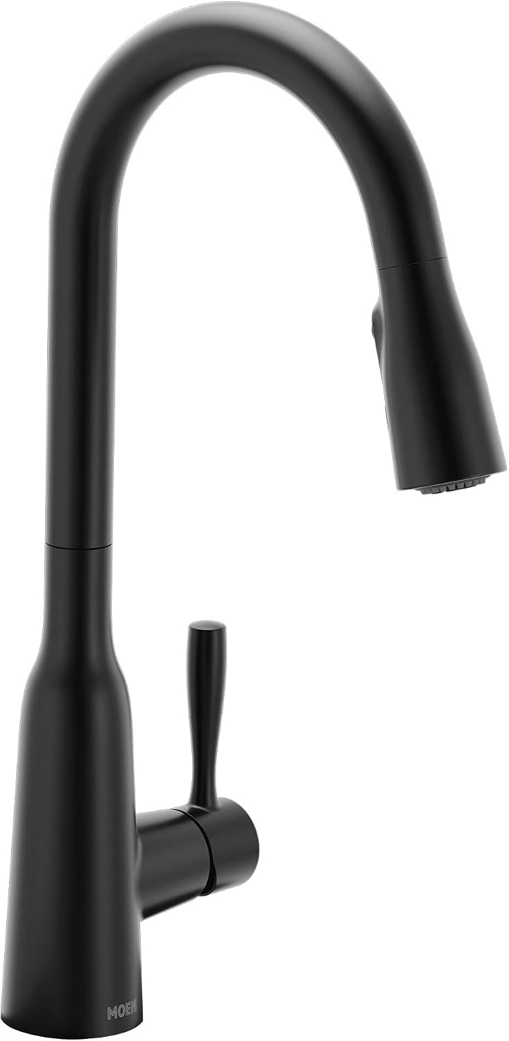 Moen Orivesi Matte Black One-Handle High Arc Pulldown Kitchen Faucet with Power Boost, 87891BL