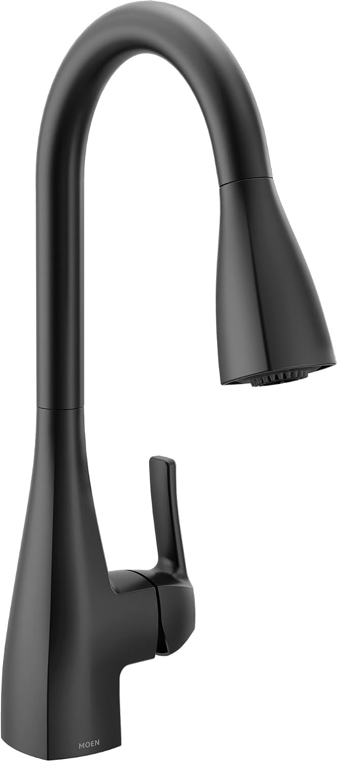 Moen Kiran Matte Black One-Handle High Arc Pulldown Kitchen Faucet with Power Clean, 87599BL