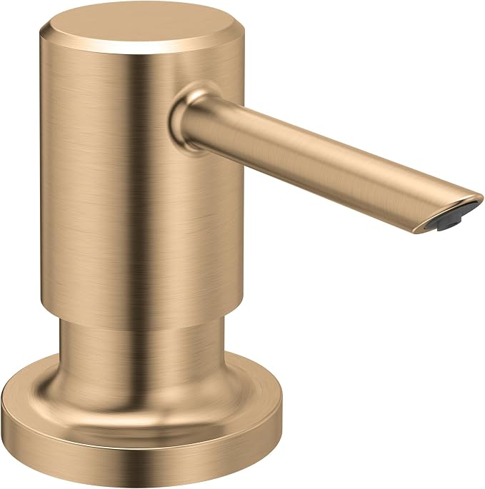 Moen Modern Deck-Mount Kitchen Soap & Lotion Dispenser, Top-Fill, 18-oz Refillable Bottle, Bronzed Gold, 3949BZG
