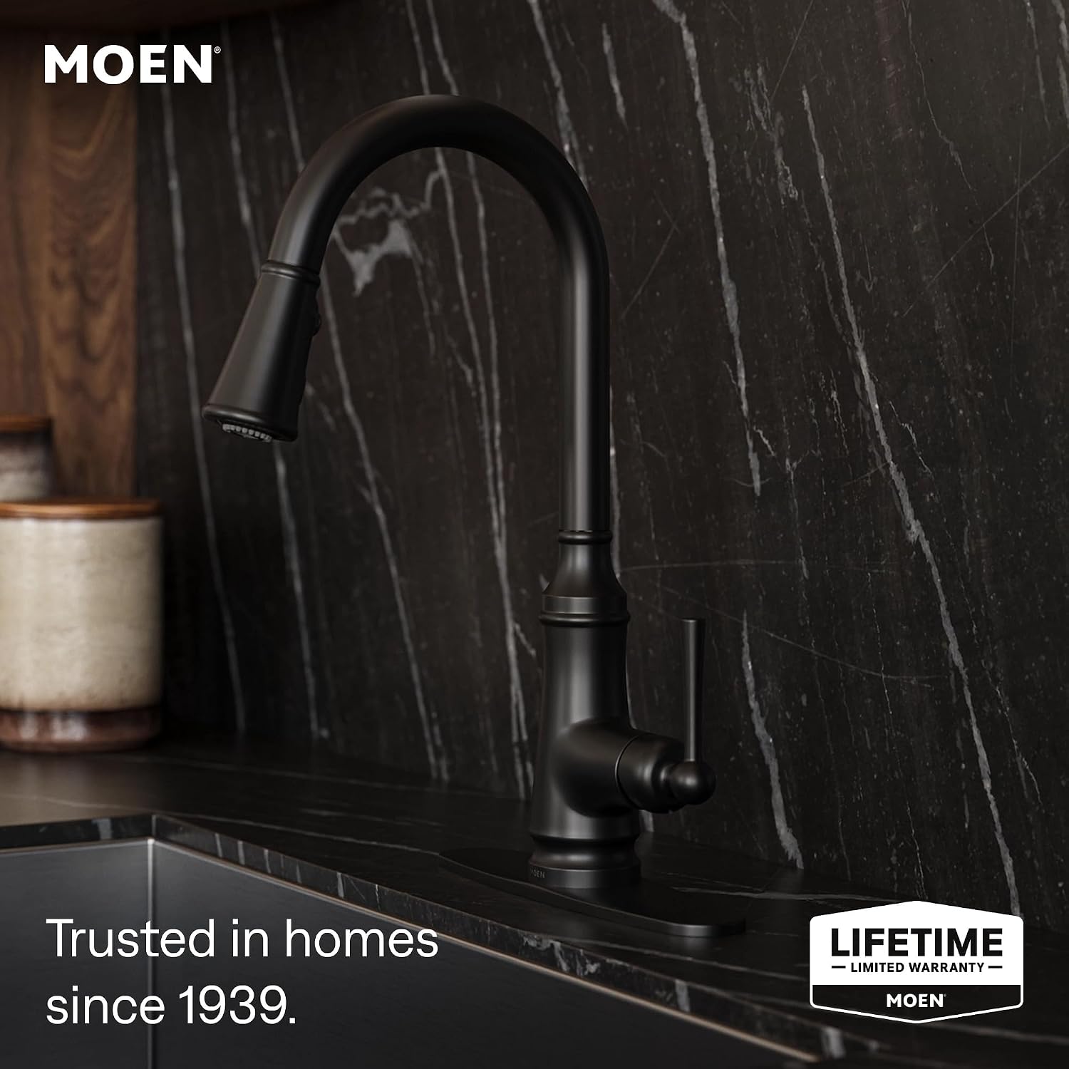 Moen Jaslynn Pulldown Kitchen Faucet, Matte Black, 87618BL