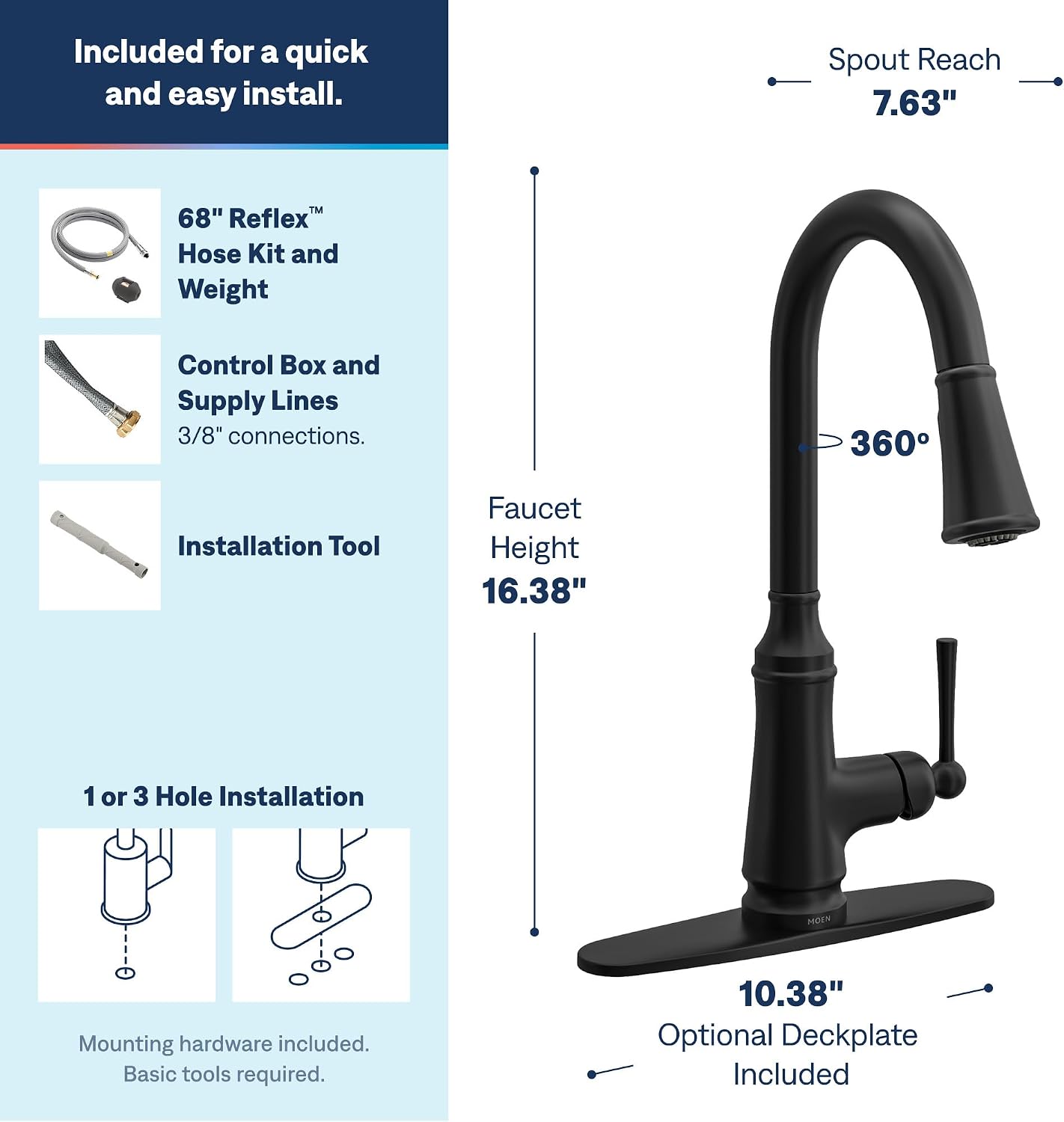 Moen Jaslynn Pulldown Kitchen Faucet, Matte Black, 87618BL
