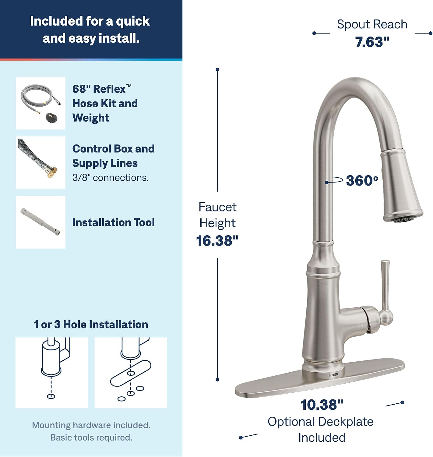 Moen Jaslynn Pulldown Kitchen Faucet, Spot Resist Stainless, 87618SRS