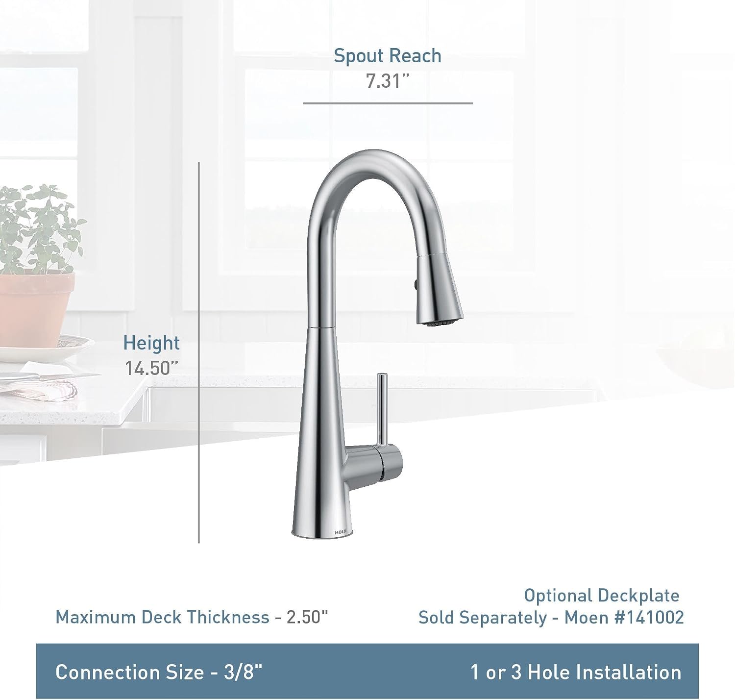 Moen 7664 Sleek One-Handle High Arc Pulldown Bar Faucet, Chrome