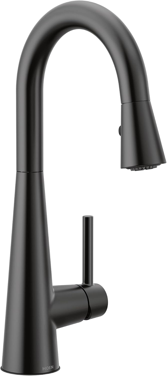 Moen 7664BL Sleek One-Handle High Arc Pulldown Modern Bar Faucet, Matte Black