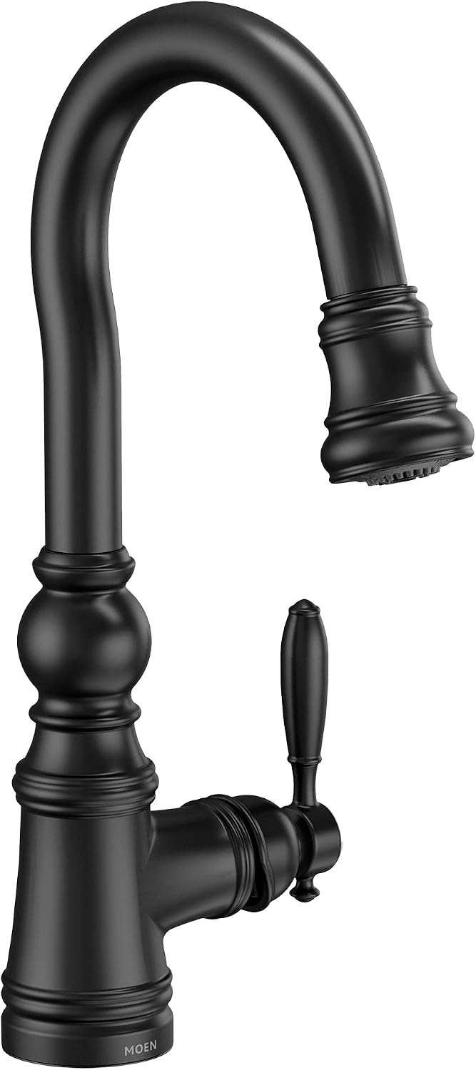 Moen Weymouth Matte Black One Handle Pulldown Bar Faucet, S53004BL