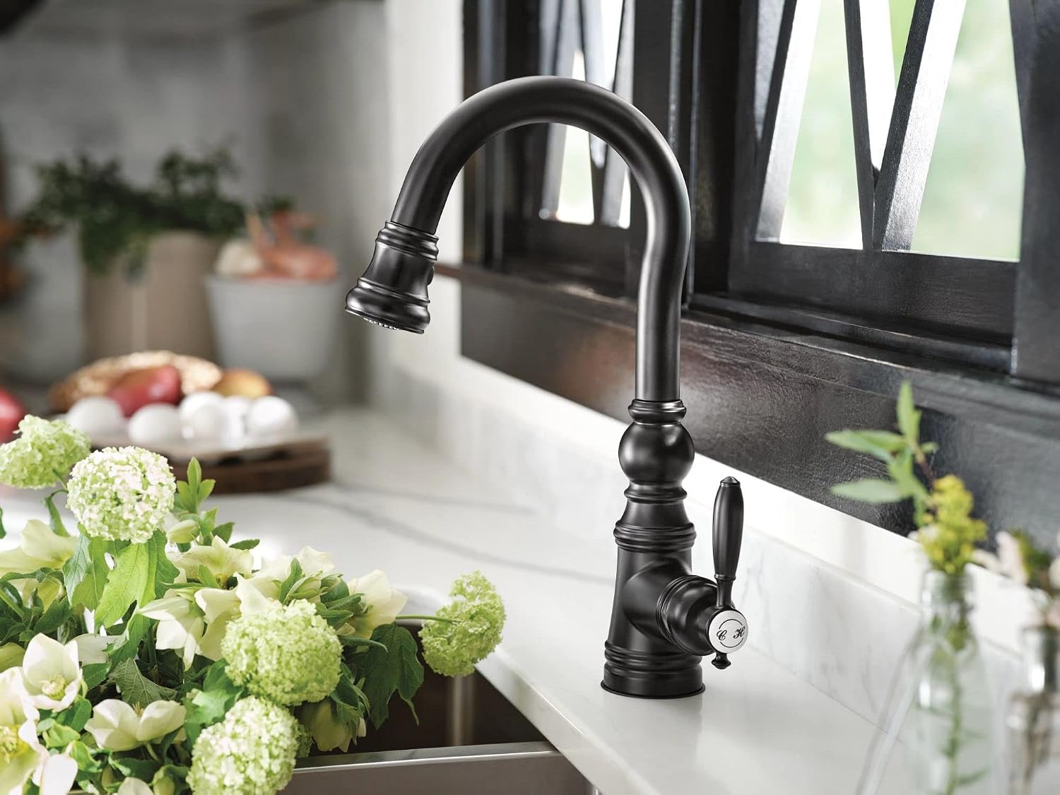 Moen Weymouth Matte Black One Handle Pulldown Bar Faucet, S53004BL