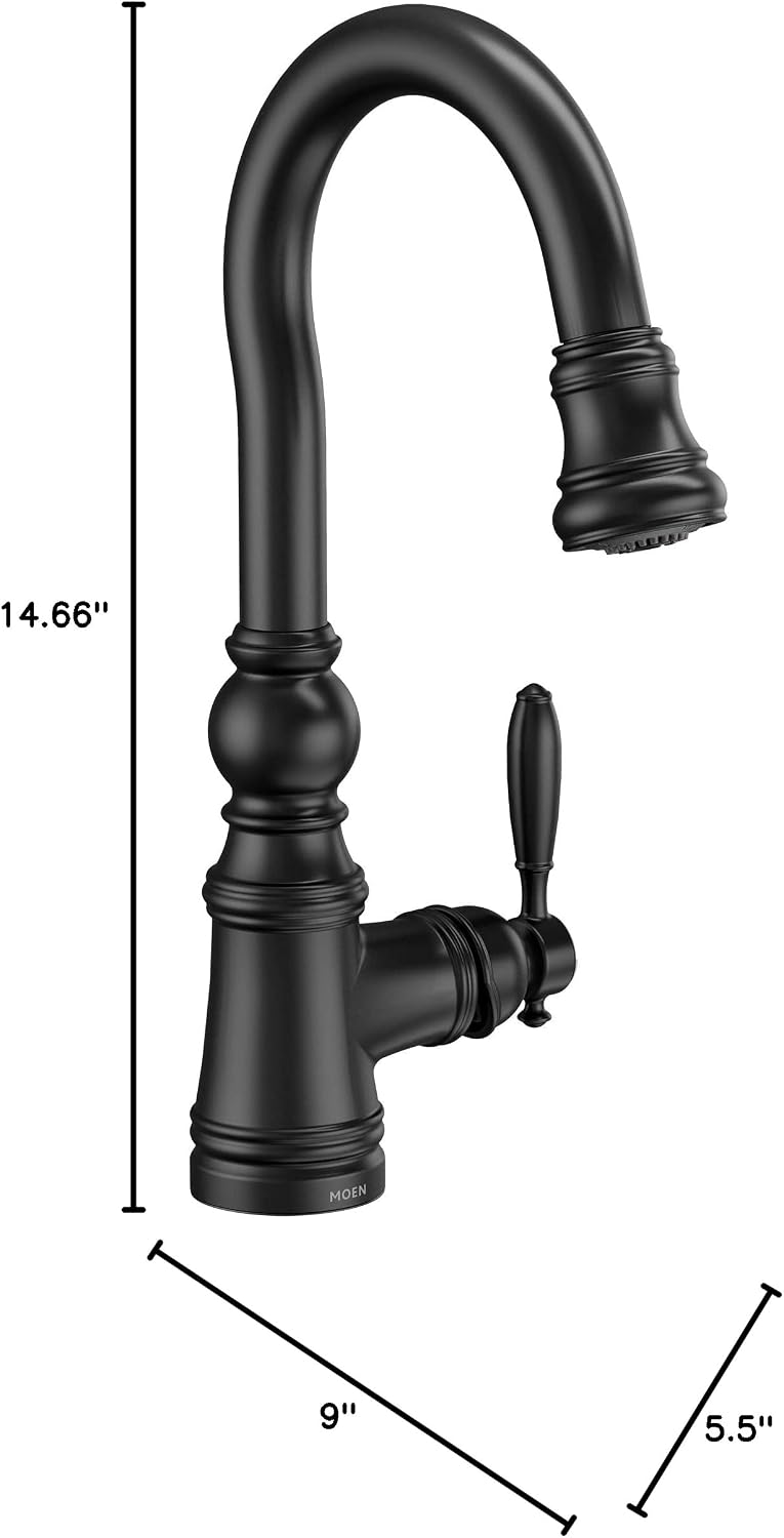 Moen Weymouth Matte Black One Handle Pulldown Bar Faucet, S53004BL