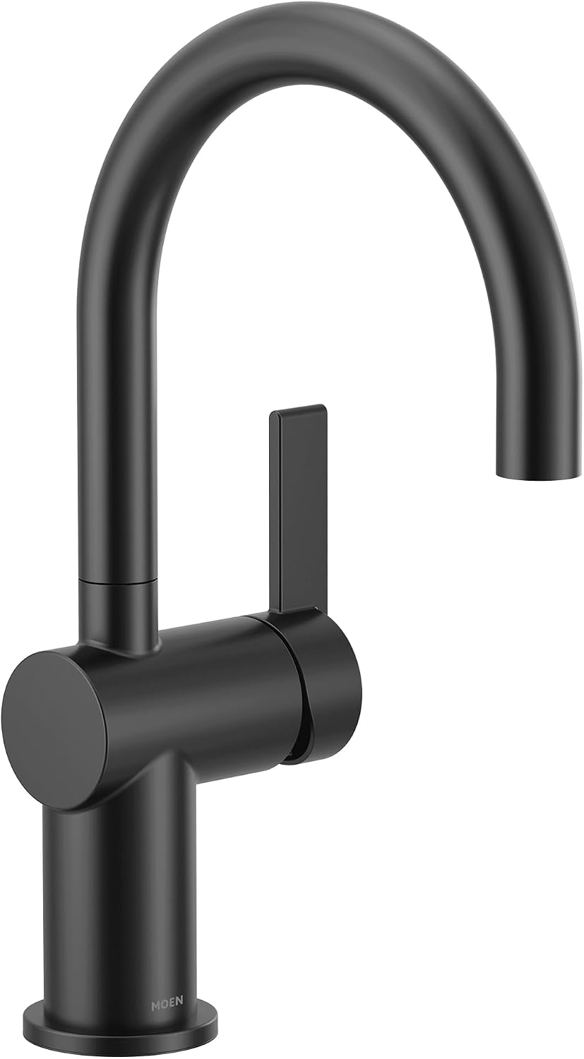 Moen 5922BL Cia Single Handle Bar Faucet with Optional Chrome and Brushed Gold Accents, Matte Black