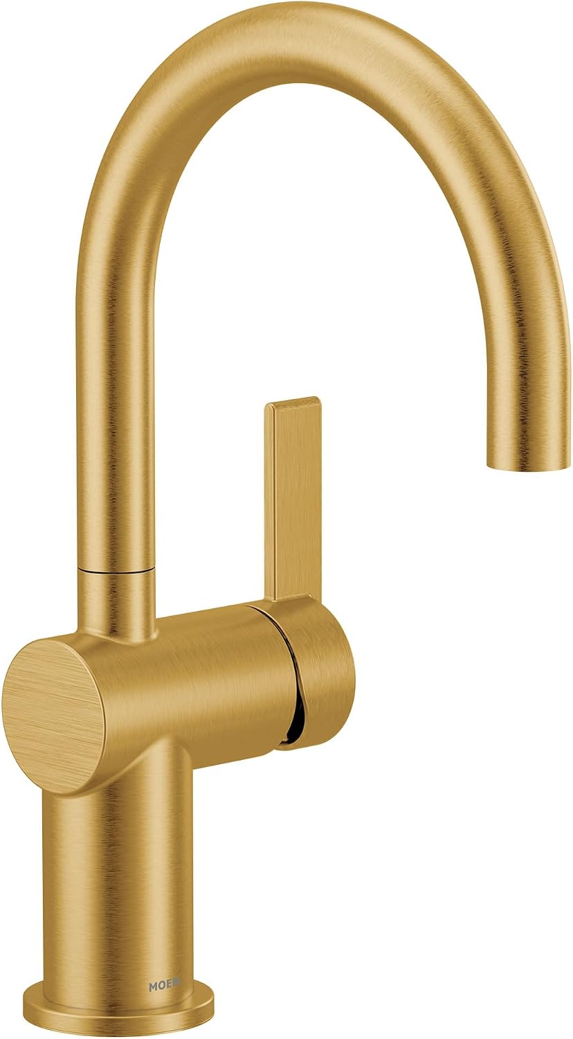 Moen Cia Modern Brushed Gold Bar Faucet with Power Boost and Optional Matte Black Accents, One-Handle Easy Installation, 5922BG