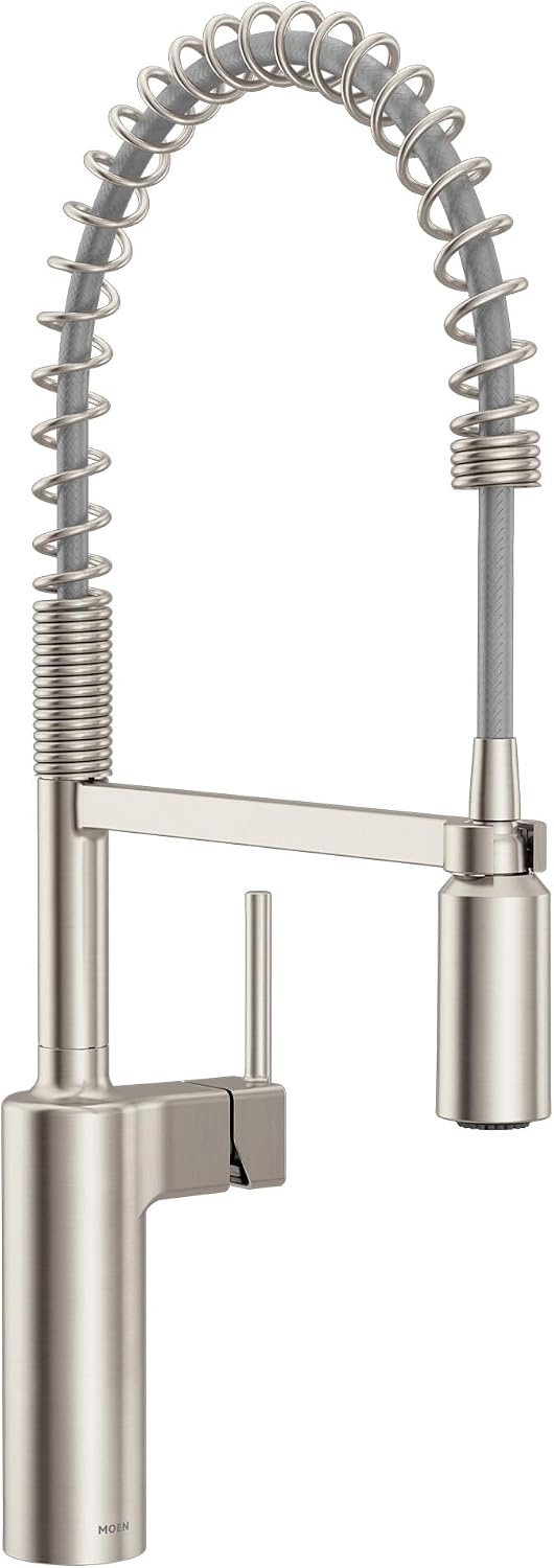 Moen Inara Stainless Spring Pulldown Kitchen Faucet with Pre-Rinse and Power Boost, Modern Kitchen Faucet, One-Handle Easy Installation, Spot Resist Finish, 87863SRS Spot Resist Stainless