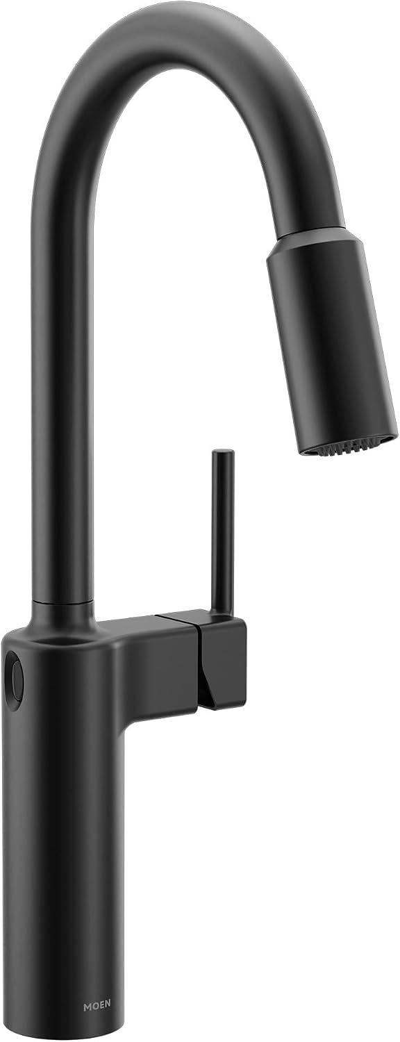 Moen Inara Matte Black MotionSense Wave One-Handle Touchless Kitchen Faucet with Pulldown Sprayer and Power Clean, 87463EWBL