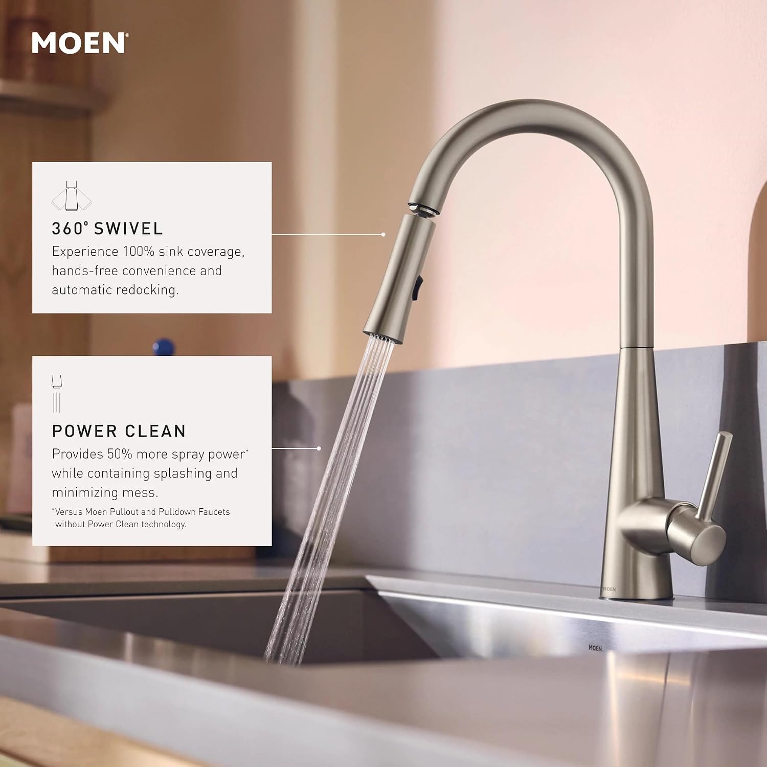 Moen SwivelControl Spot Resist Stainless Pulldown Kitchen Faucet Retrofit Replacement Wand, 266918SRS