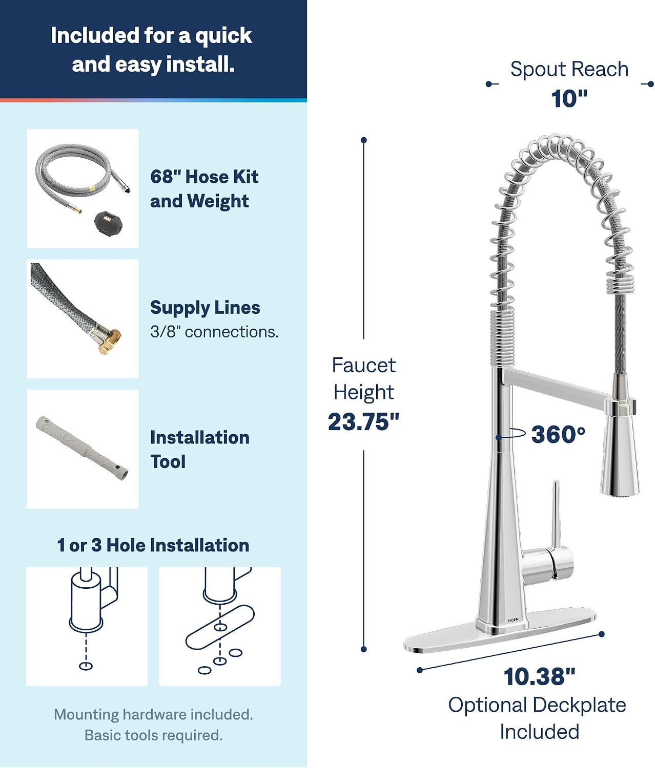 Moen Swyre Spring Pulldown Kitchen Faucet, Chrome, 87538