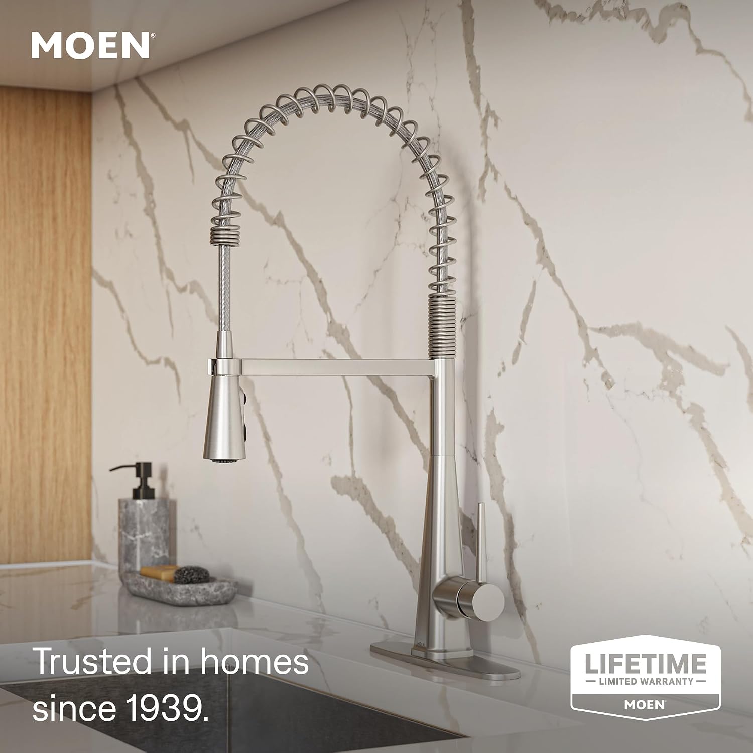 Moen Swyre Spring Pulldown Kitchen Faucet, Spot Resist Stainless, 87538SRS