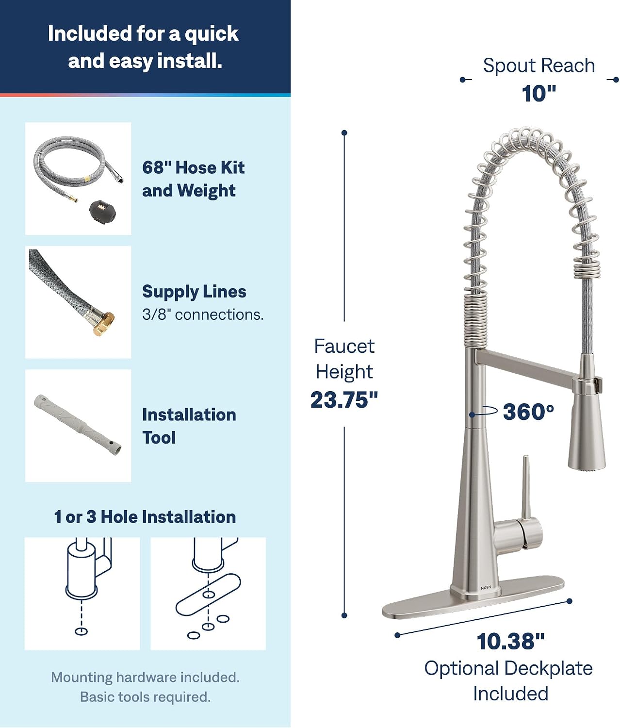 Moen Swyre Spring Pulldown Kitchen Faucet, Spot Resist Stainless, 87538SRS