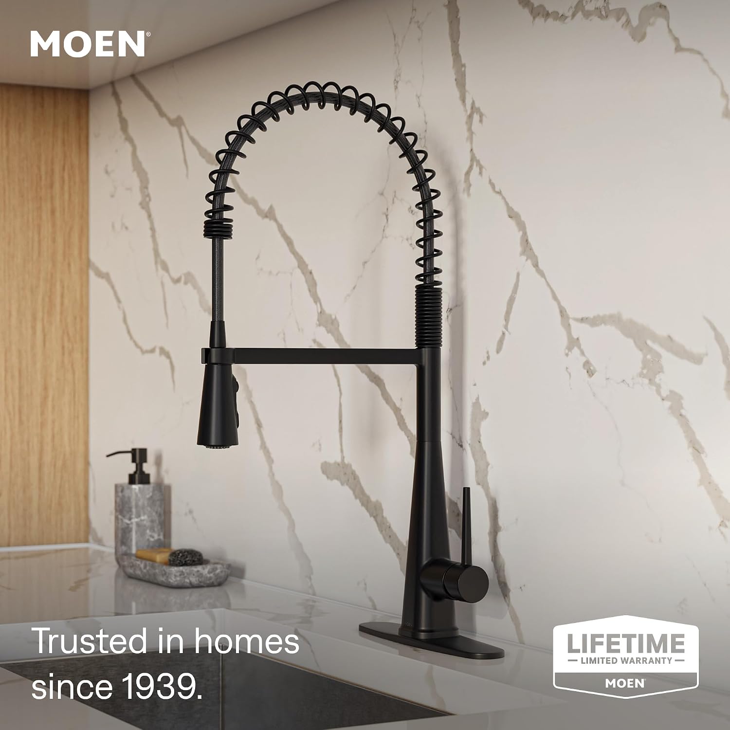 Moen Swyre Spring Pulldown Kitchen Faucet, Matte Black, 87538BL