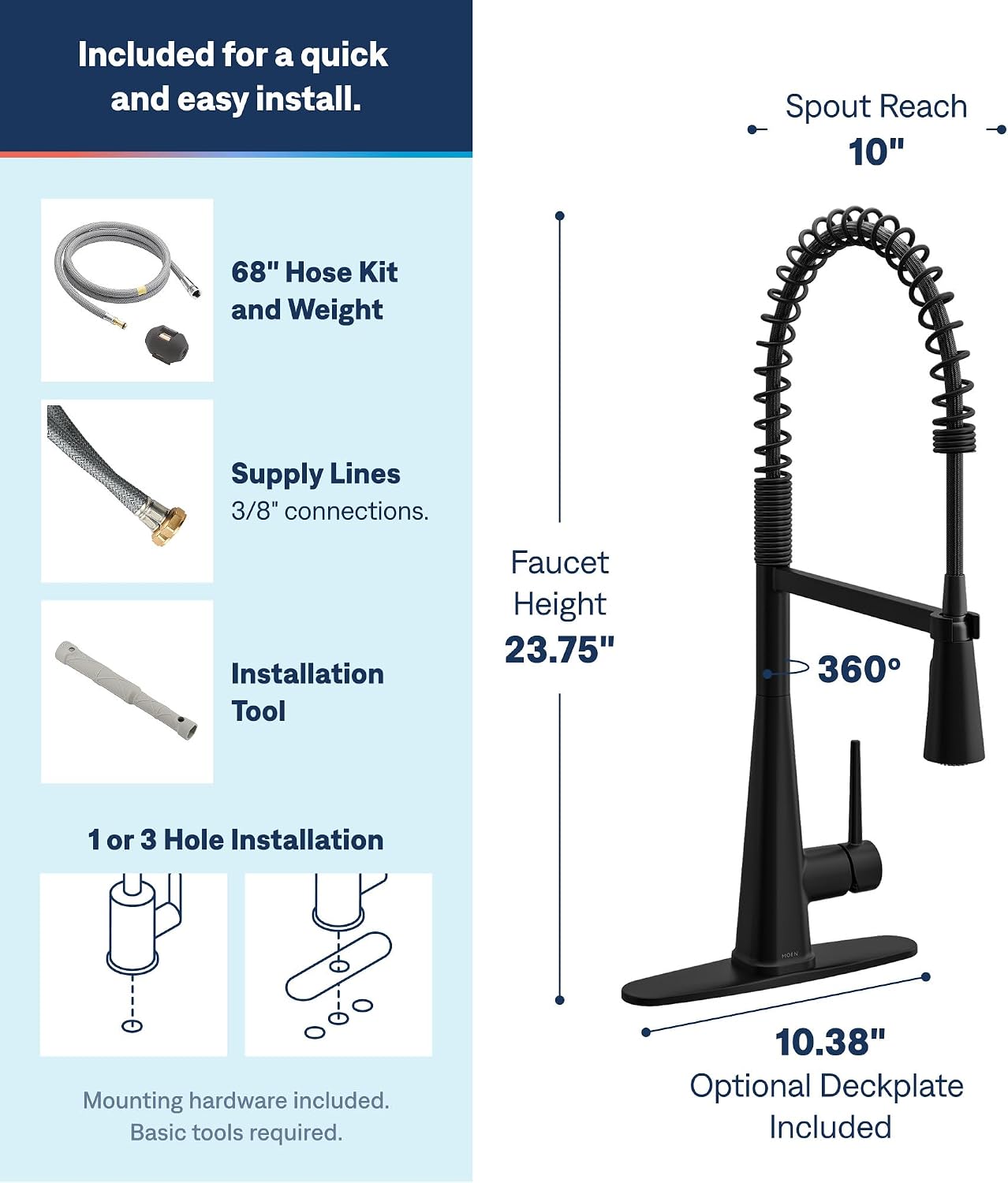 Moen Swyre Spring Pulldown Kitchen Faucet, Matte Black, 87538BL