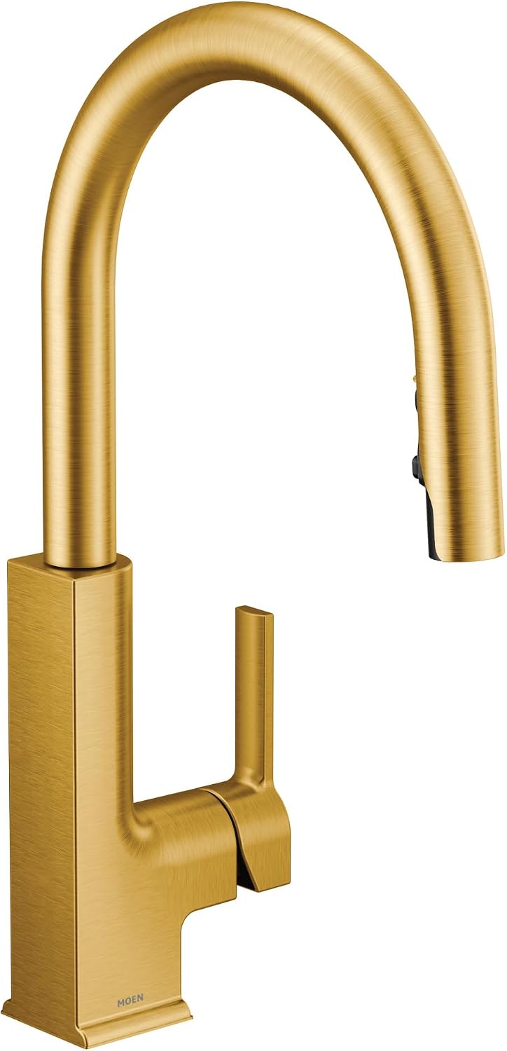 Moen S72308BG STO One-Handle High Arc Pulldown Modern Kitchen Faucet with Power Clean, Brushed Gold