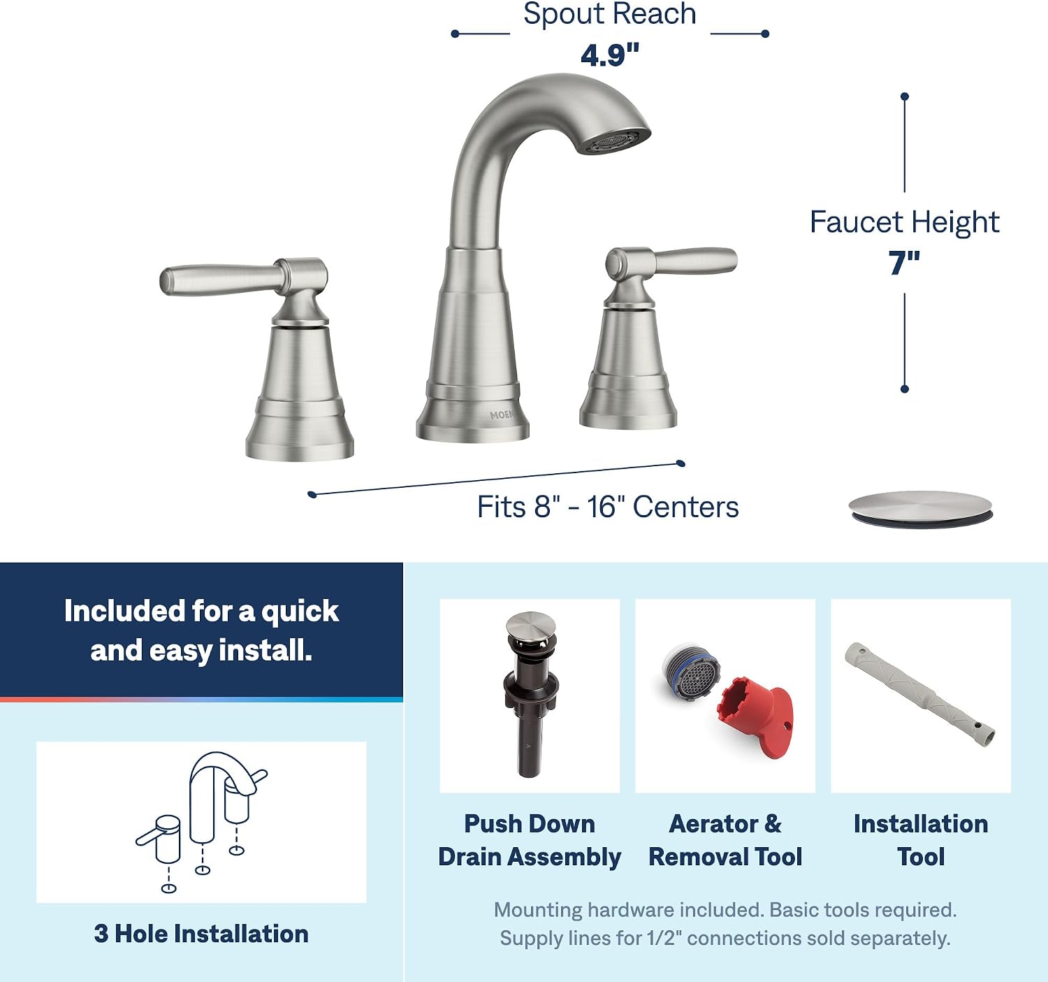 Moen 84972SRN Halle Spot Resist Brushed Nickel Widespread Faucet Spot Resist Nickel