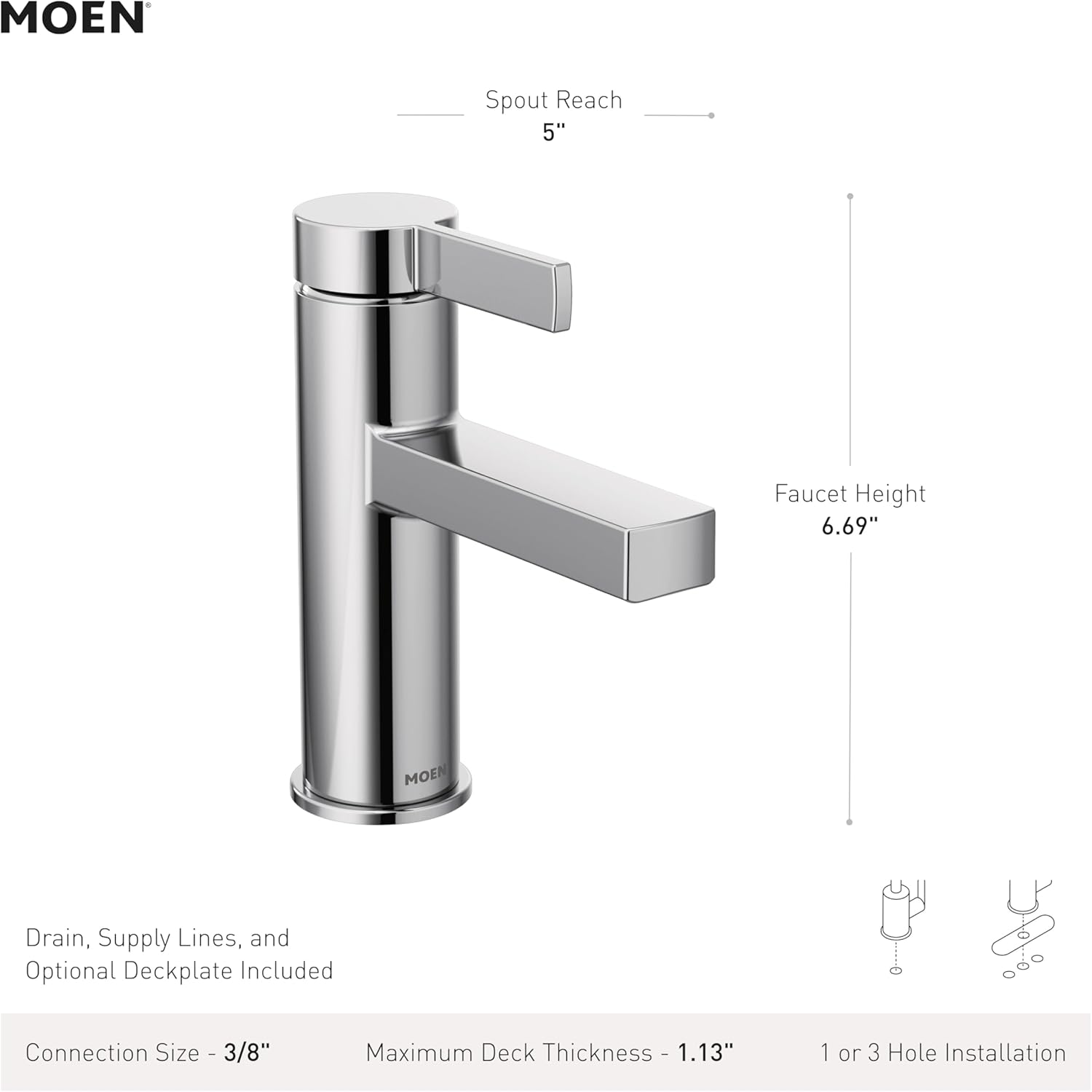 Moen 84774SRN Beric 1-Handle Bath Faucet, Spot Resist Nickel