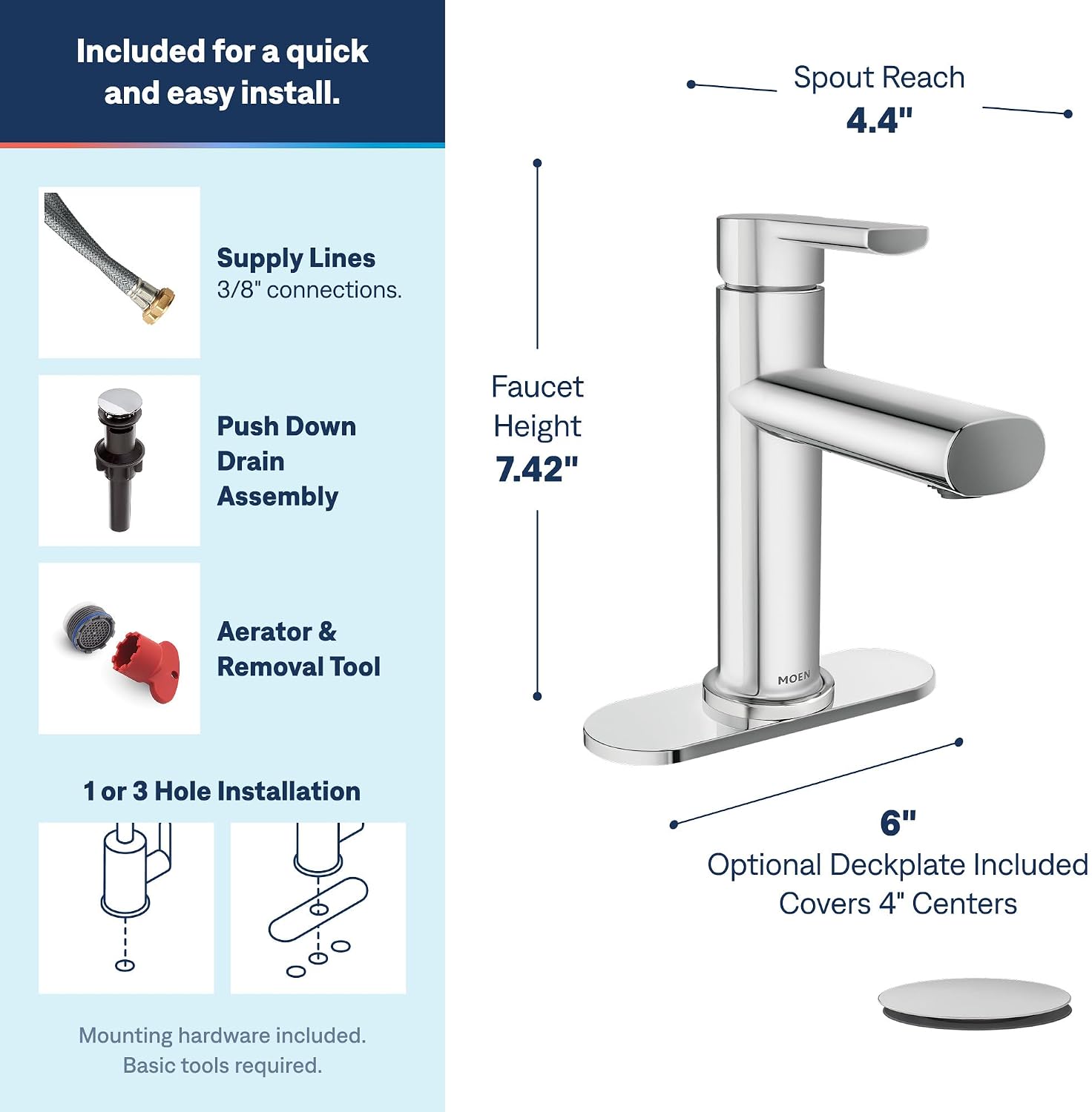 Moen 84794 Meena 1-Handle Bath Faucet w/Drain, Chrome