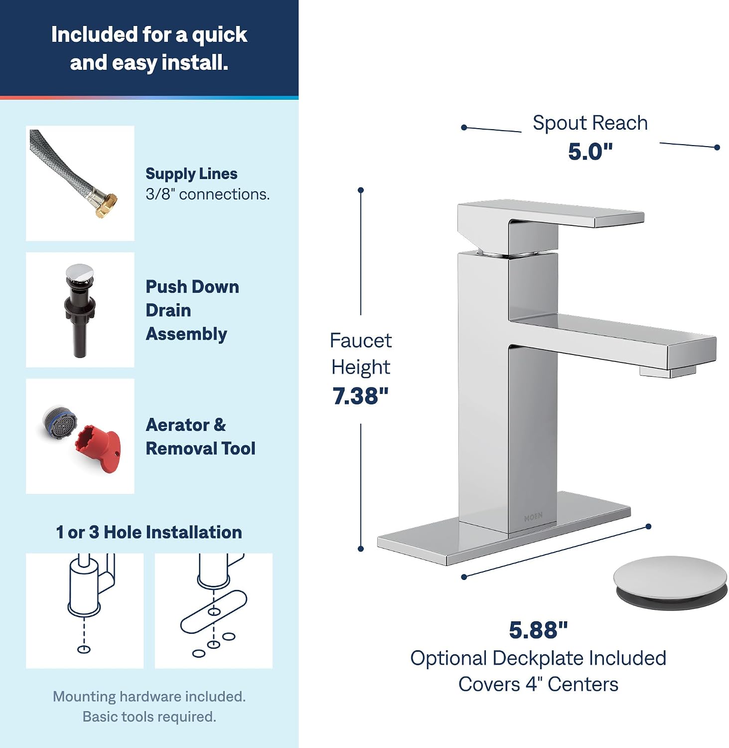 Moen 84771 Revyl Chrome Single-Handle Bathroom Faucet with Drain