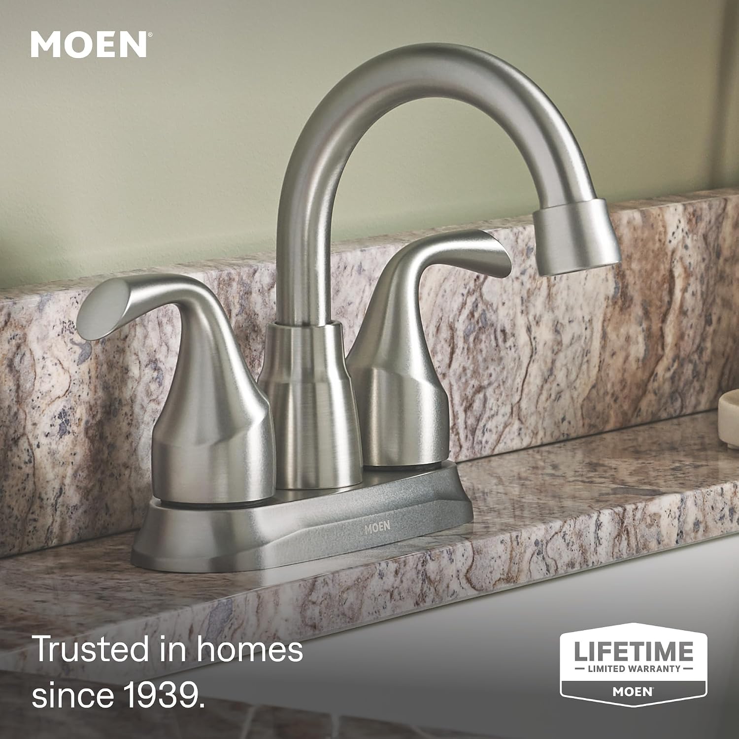 Moen Idora Centerset Bathroom Faucet, Spot Resist Nickel, 84115SRN Brushed Nickel