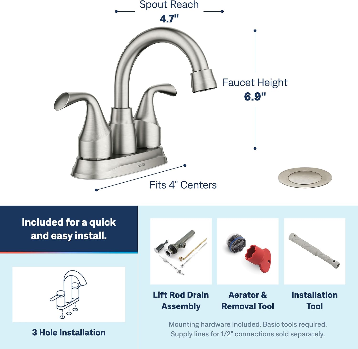 Moen Idora Centerset Bathroom Faucet, Spot Resist Nickel, 84115SRN Brushed Nickel
