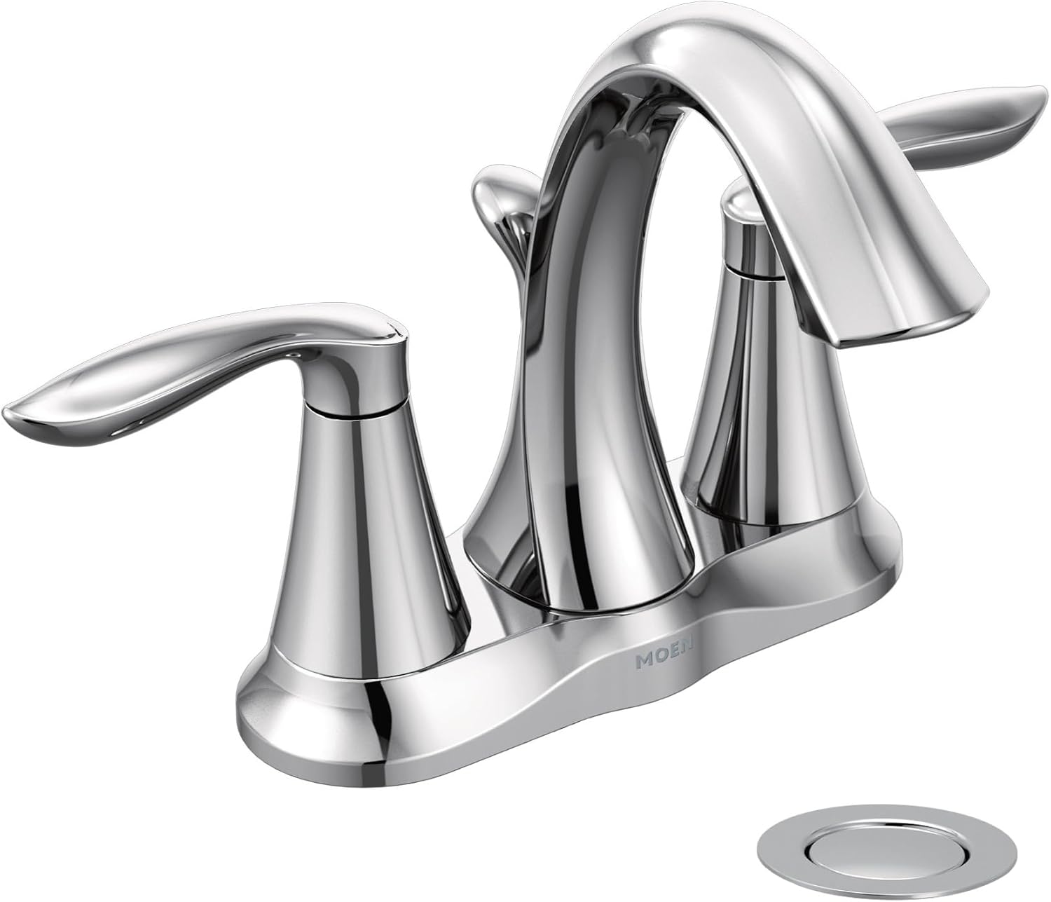 Moen Eva Chrome Two-Handle Centerset Bathroom Sink Faucet with Drain Assembly for 3-hole Installation Setups, 6410