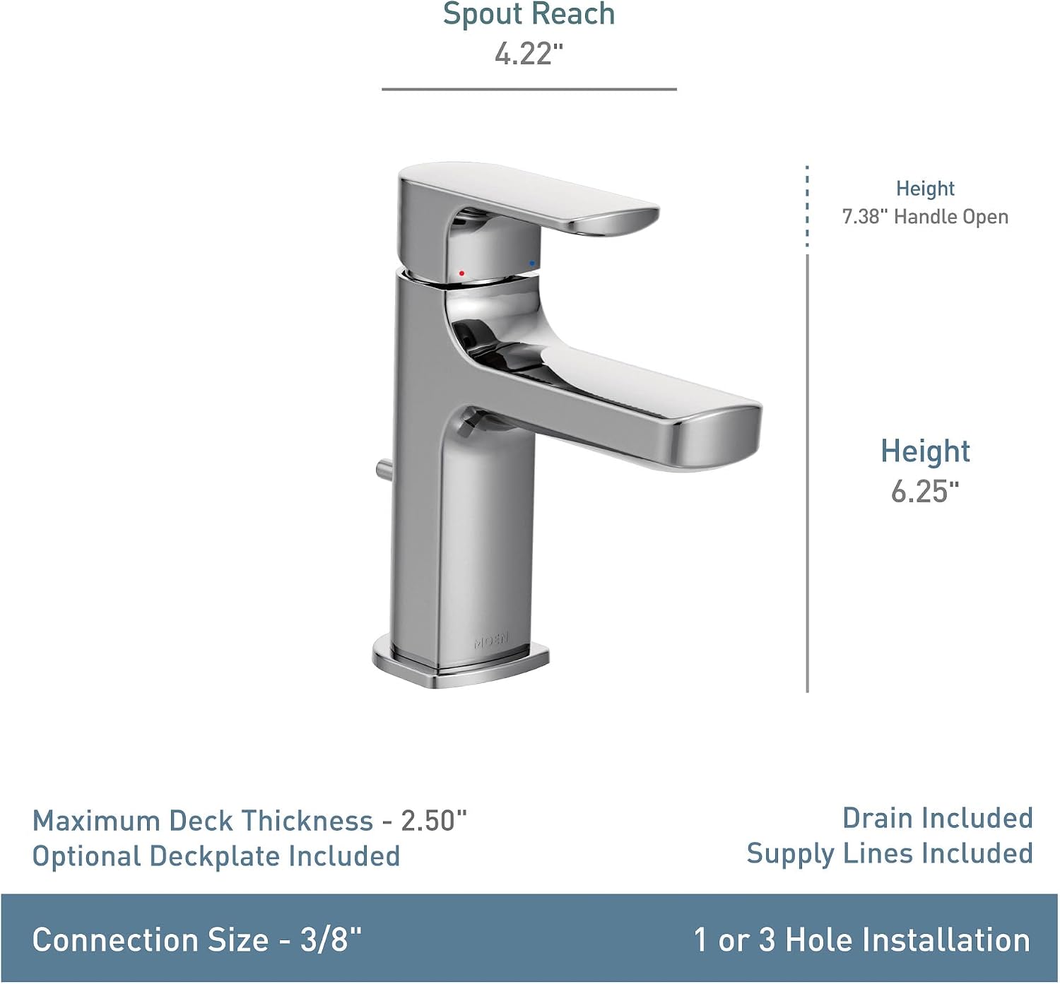 Moen Rizon Chrome One-Handle Modern Bathroom Faucet with Drain Assembly, 6900