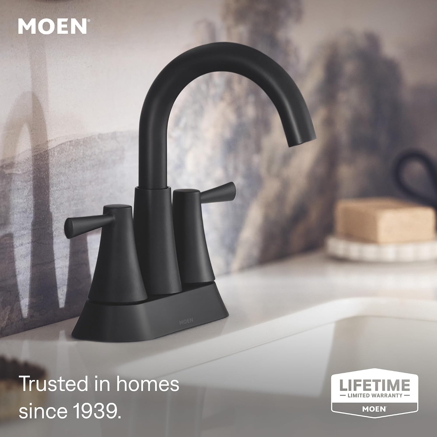 Moen Ronan Centerset Bathroom Faucet, Matte Black, 84022BL