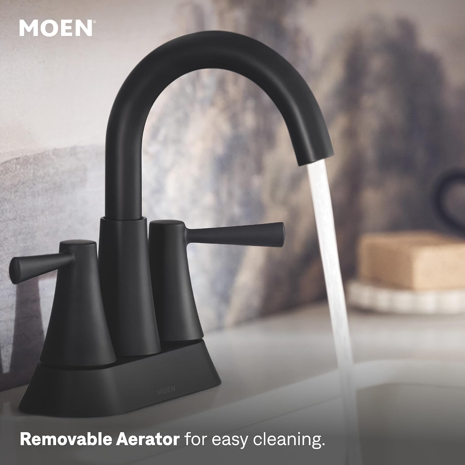 Moen Ronan Centerset Bathroom Faucet, Matte Black, 84022BL