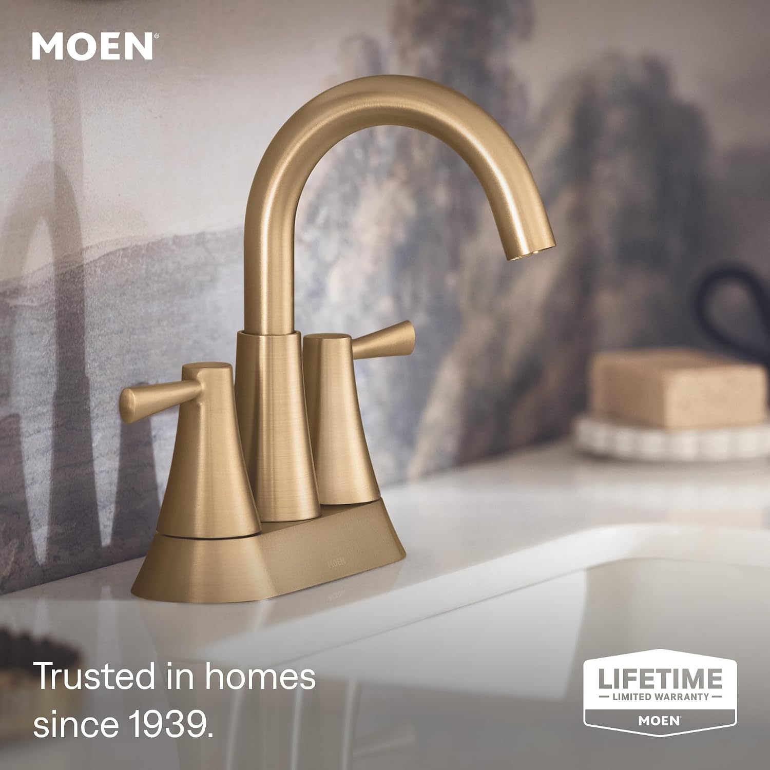 Moen Ronan Centerset Bathroom Faucet, Bronzed Gold, 84022BZG