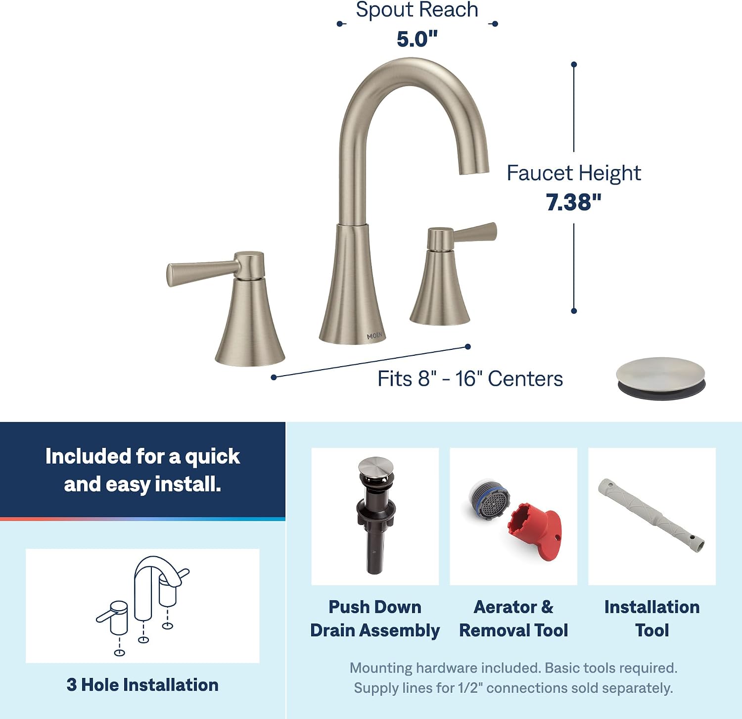 Moen 84023SRN Ronan 2-Handle Widespread Bathroom Faucet, BN Brushed Nickel