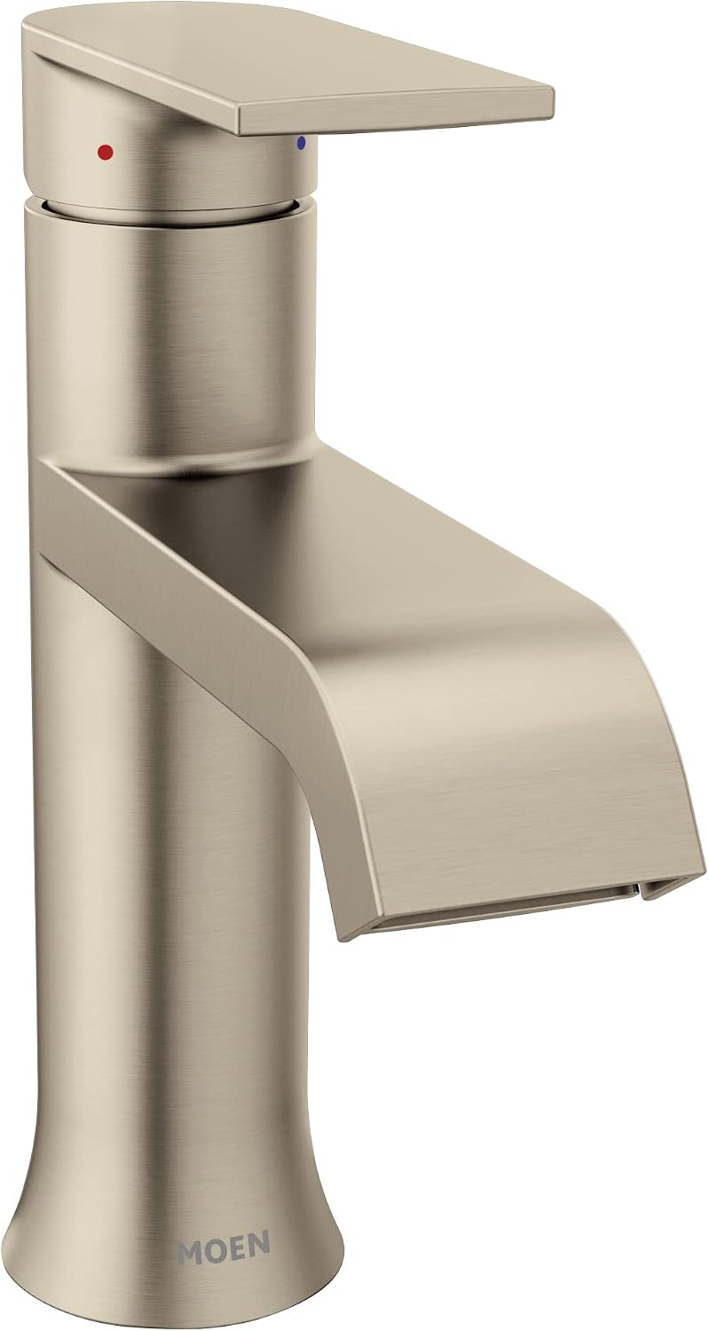 Moen Genta LX Brushed Nickel One-Handle Modern Bathroom Sink Faucet with Optional Deckplate and Low-Arc Spout for Bath Countertop, 6702BN