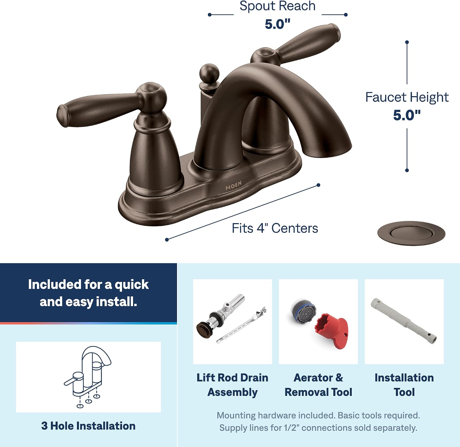 Moen 6610ORB Brantford Oil Rubbed Bronze Centerset Bathroom Faucet