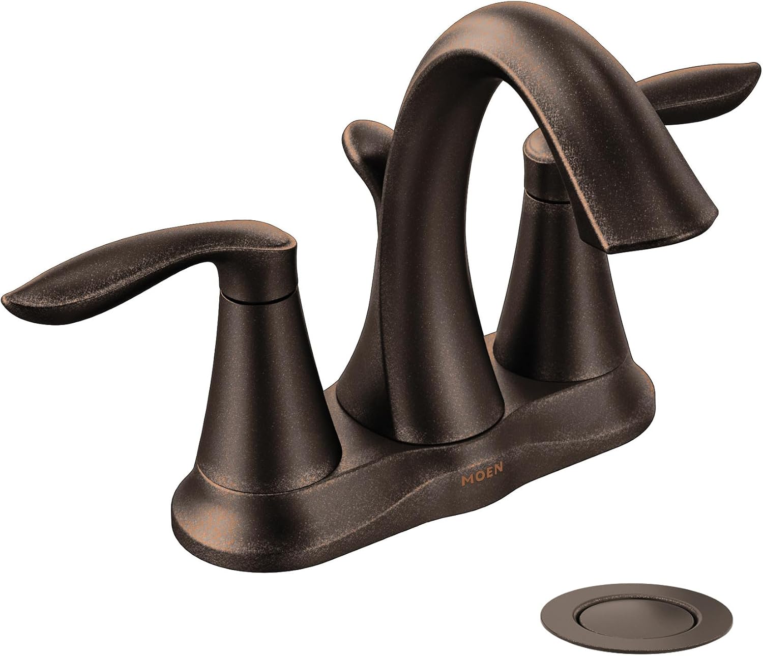 Moen Eva Oil-Rubbed Bronze Two-Handle Centerset Lavatory Faucet with Drain Assembly, Sink Faucet Bathroom 3-Hole for Standard 4-inch Countertop Setup, 6410ORB Oil Rubbed Bronze