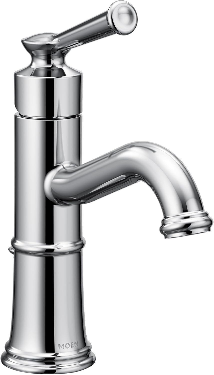 Moen Belfield Chrome One-Handle Bathroom Sink Faucet with Drain Assembly and Optional Deckplate, 6402