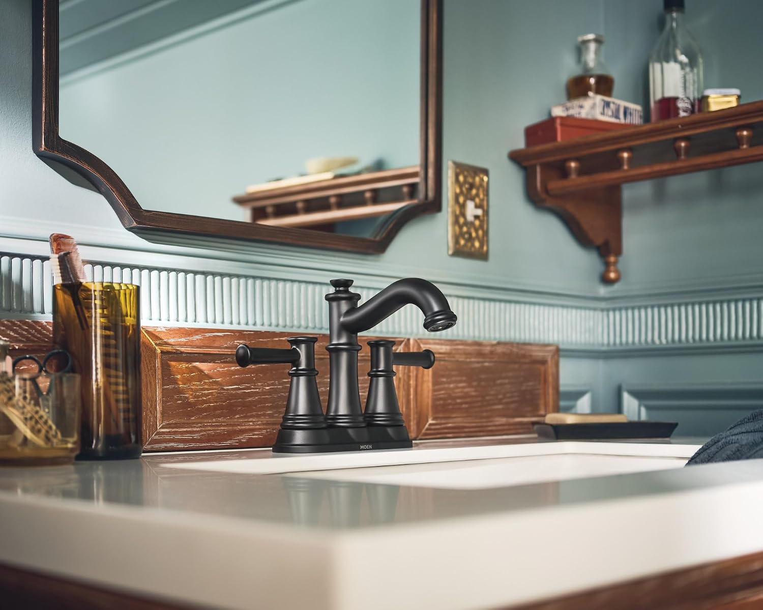 Moen 6401BL Belfield Two-Handle Centerset Bathroom Faucet Matte Black