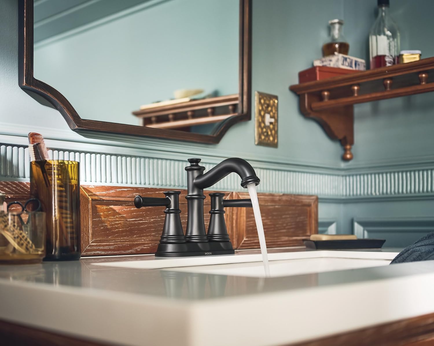 Moen 6401BL Belfield Two-Handle Centerset Bathroom Faucet Matte Black