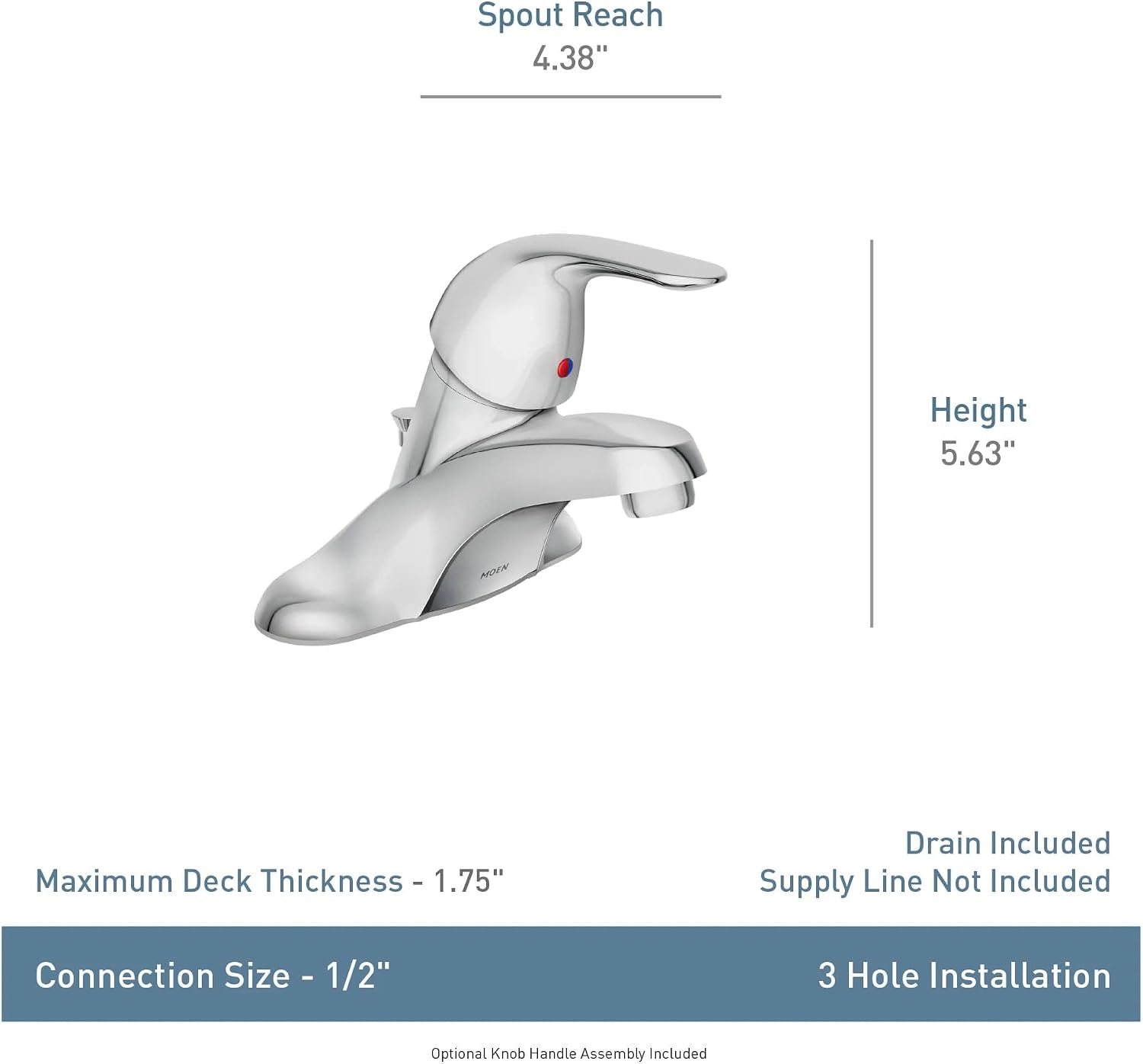 Moen WS84503 One-Handle Low Arc Bathroom Faucet, Chrome