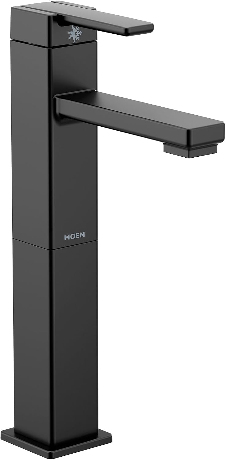 Moen 90 Degree Matte Black One-Handle Single Hole Vessel Sink Modern Bathroom Faucet, S6712BL
